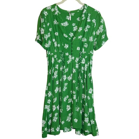 Free People Dresses & Skirts - Free People Dream Girl Mini Dress Womens Size 6 Green Lace Up Detail OB675256